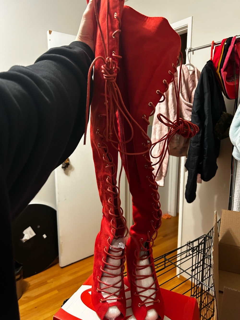Fashion Nova Red Lace-Up Over-The-Knee Women's Boots